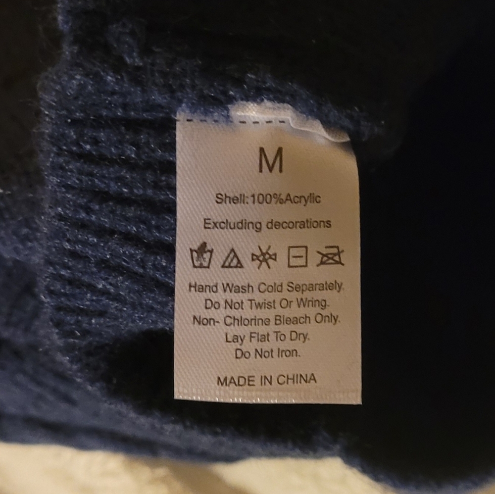 Navy Blue Cable Knit Dog Sweater With Faux Lender Straps And Brown Buttons, Med - Picture 5 of 5